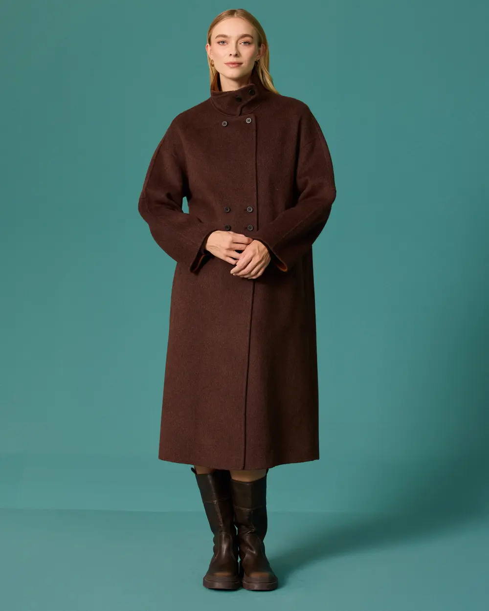 Oversized Long Coat with a Stand-Up Collar