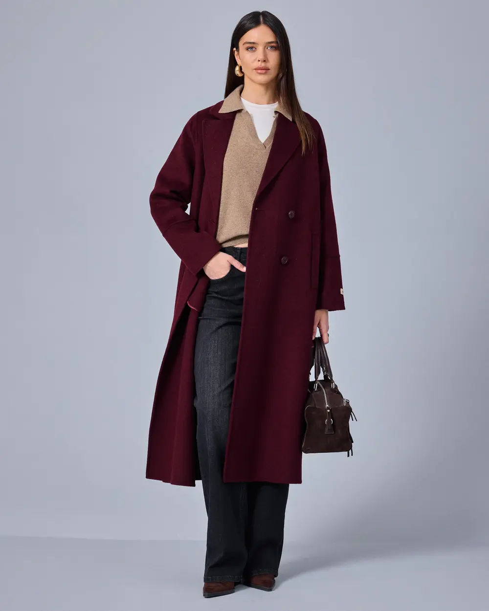 Jacket-Collar Cashmere Coat