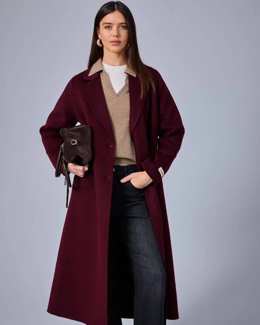 Jacket-Collar Cashmere Coat