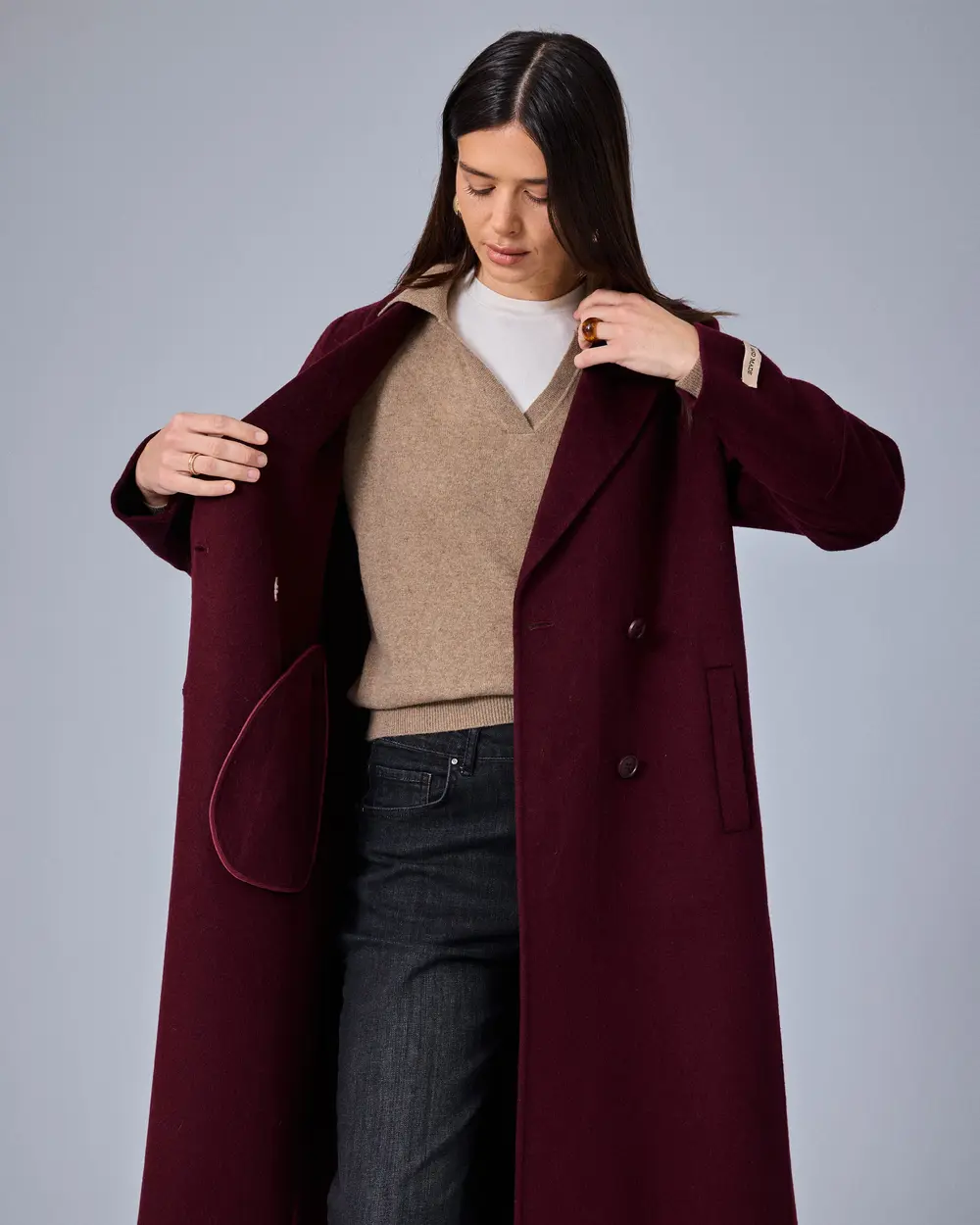 Jacket-Collar Cashmere Coat