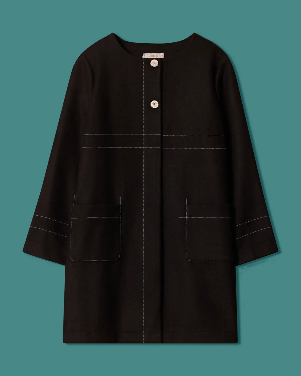 Plus-Size Coat with Contrast Stitching, Pockets, and Buttons