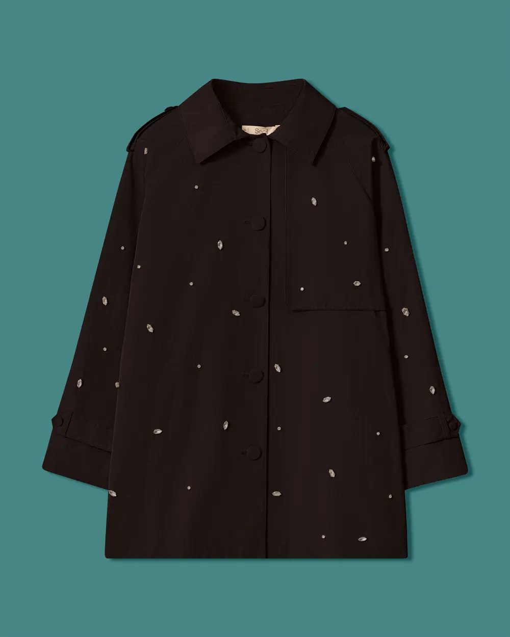 Trench Coat with Stone-Embellished Epaulets