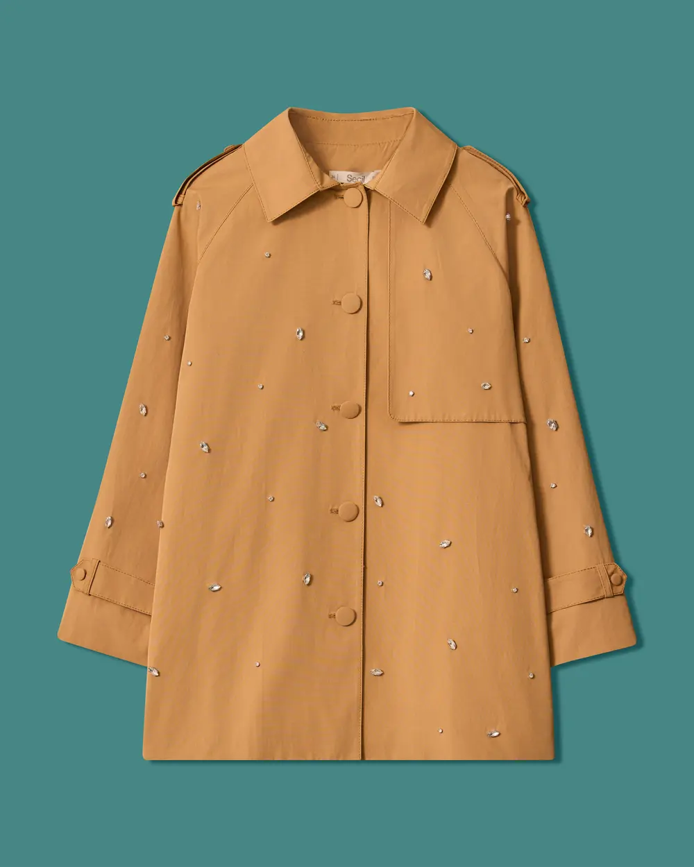 Trench Coat with Stone-Embellished Epaulets
