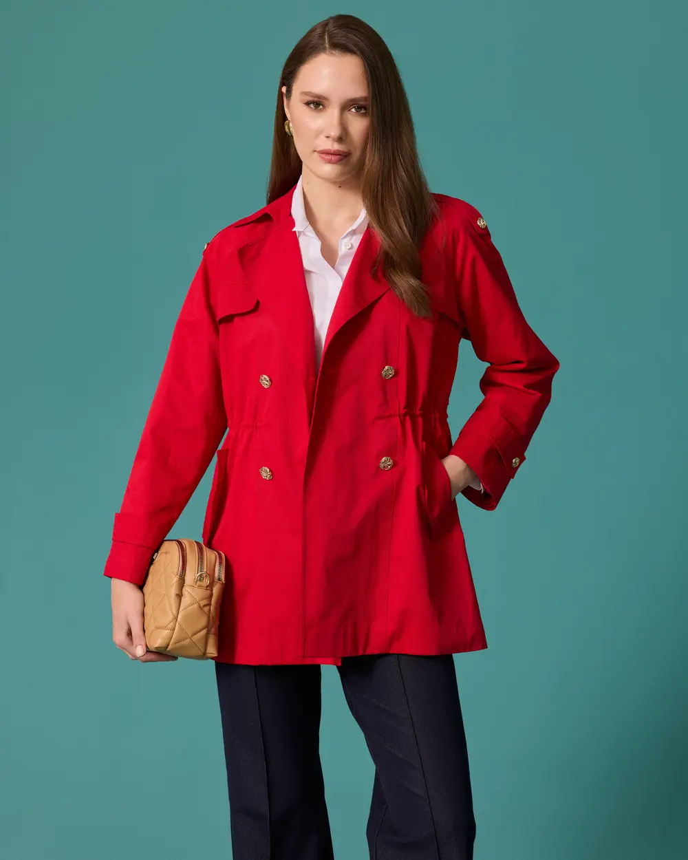 Waist-Tied Double-Breasted Trench Coat