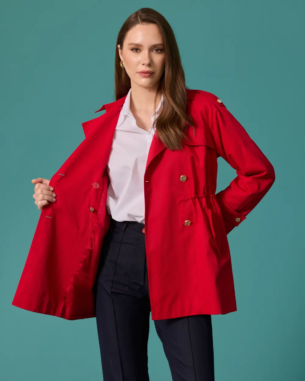 Waist-Tied Double-Breasted Trench Coat