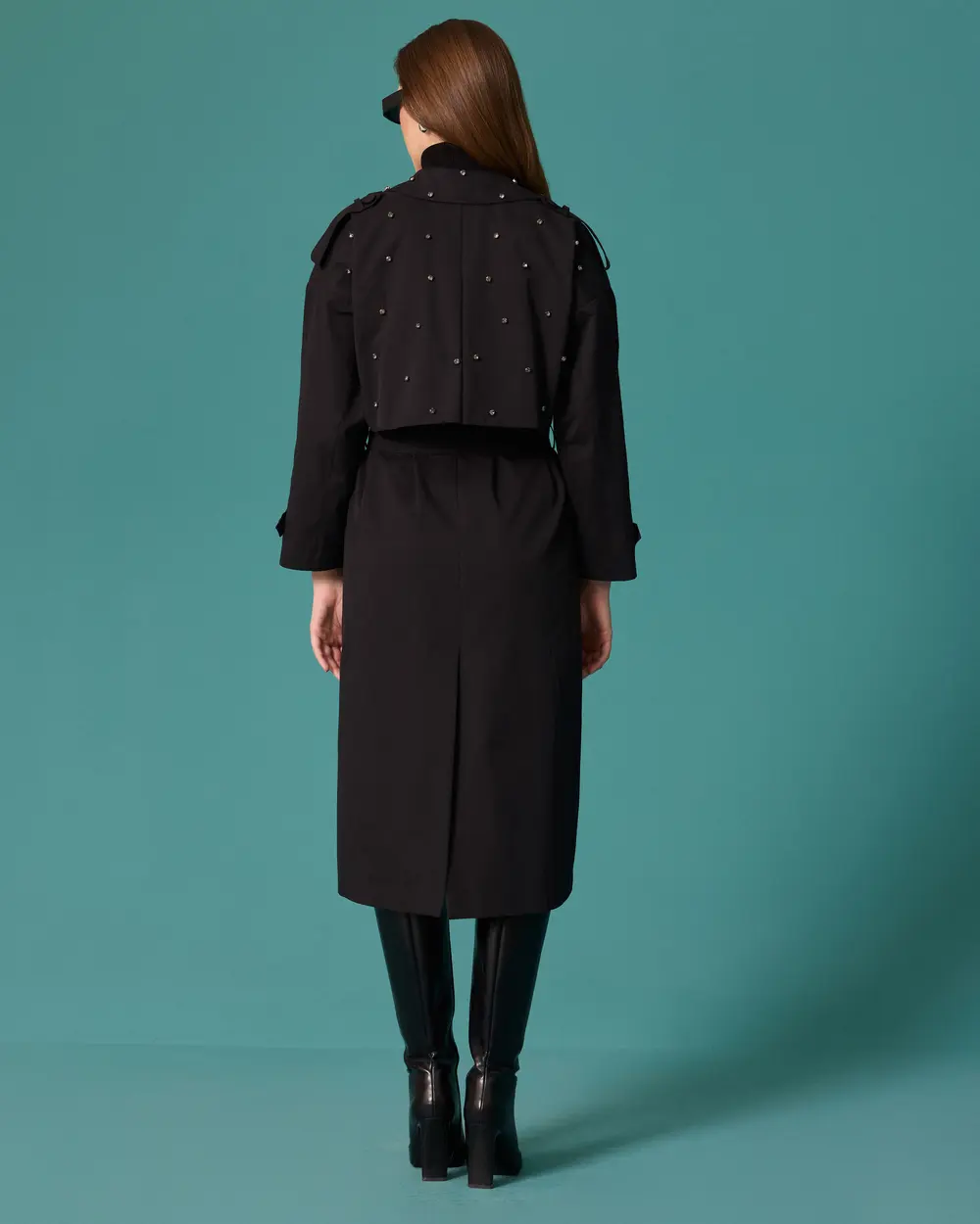 Stone-Detailed Double-Breasted Trench Coat
