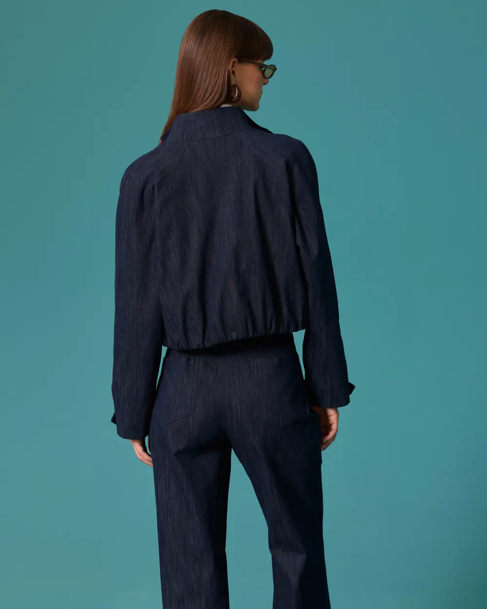 Dik Yaka Fermuarlı Denim Ceket