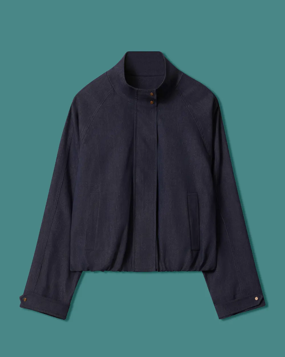 Dik Yaka Fermuarlı Denim Ceket
