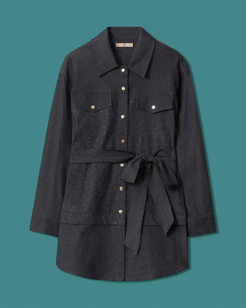 Taş Detaylı Kemerli Denim Ceket