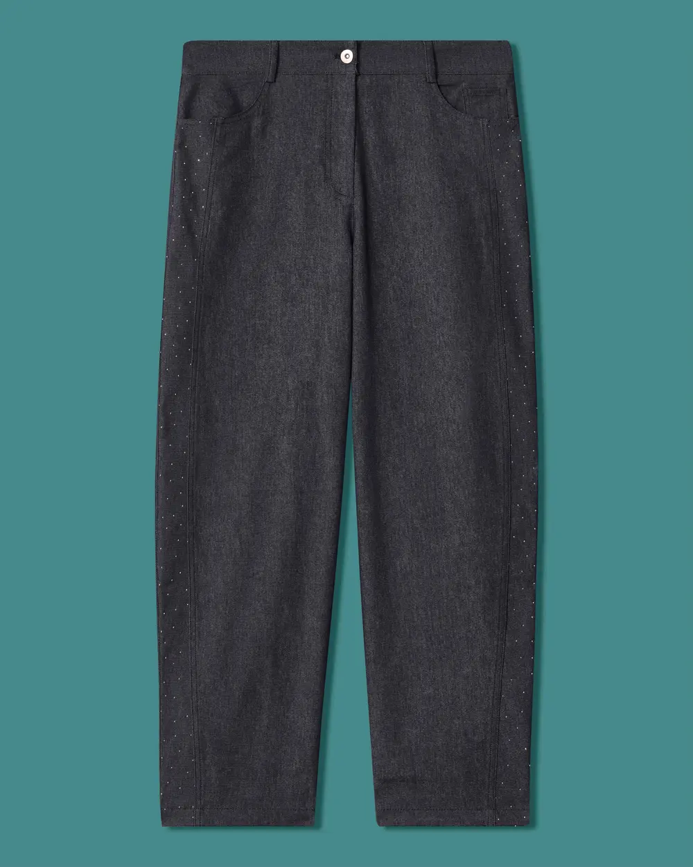 Taş Detaylı Düz Kesim Denim Pantolon