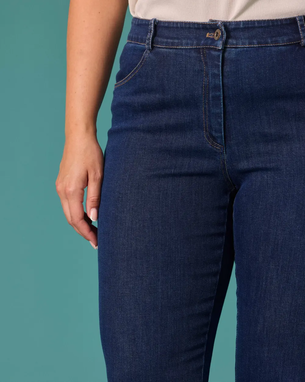 Büyük Beden Yüksek Bel İspanyol Paça Denim Pantolon