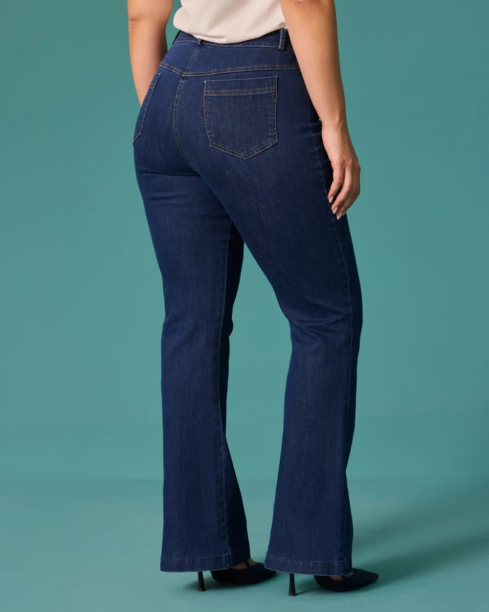 Büyük Beden Yüksek Bel İspanyol Paça Denim Pantolon