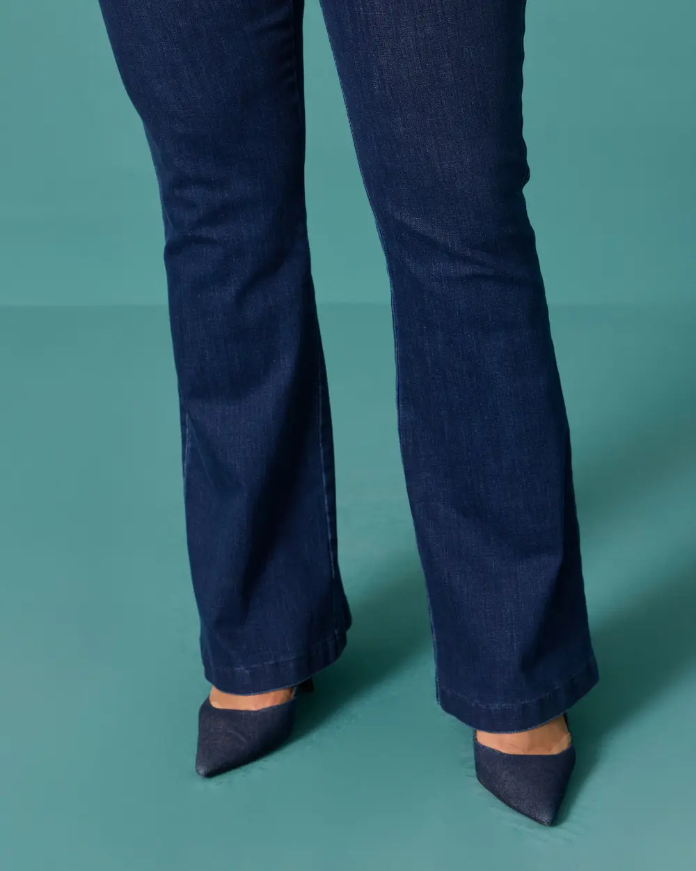 Büyük Beden Yüksek Bel İspanyol Paça Denim Pantolon