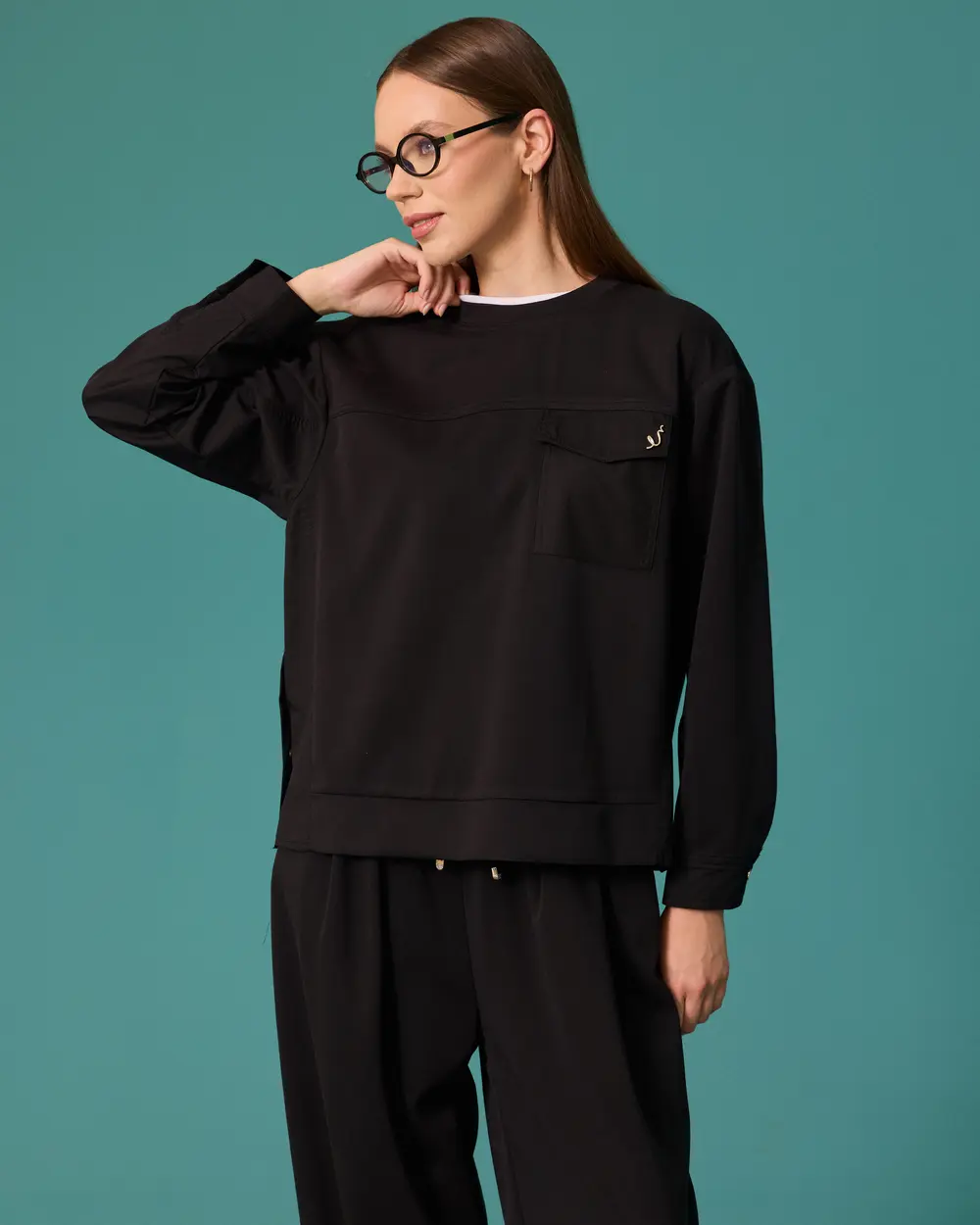 Cep Detaylı Düğmeli Sweatshirt