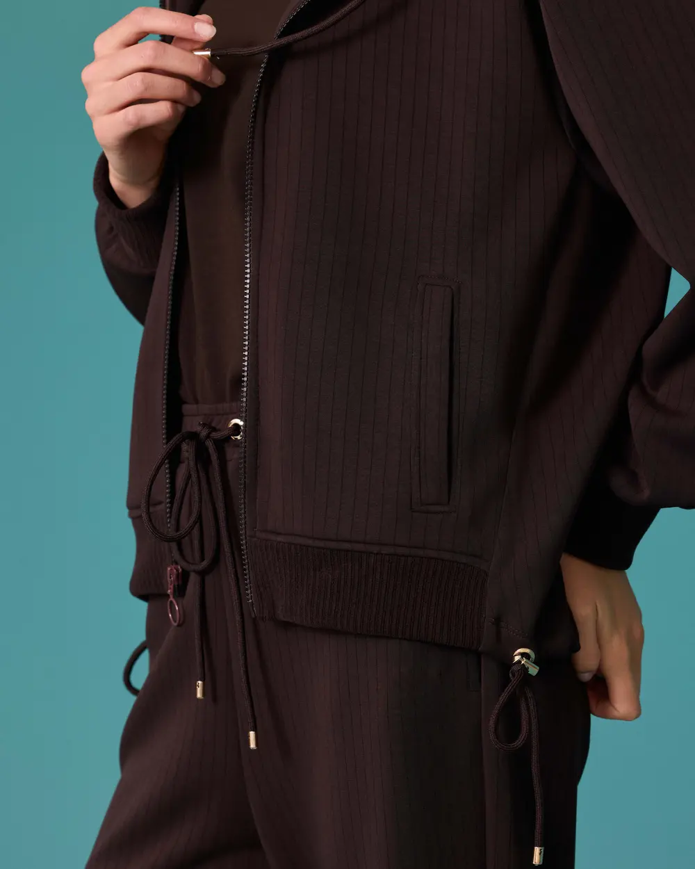 Hooded, Zippered, Drawstring Sweatshirt