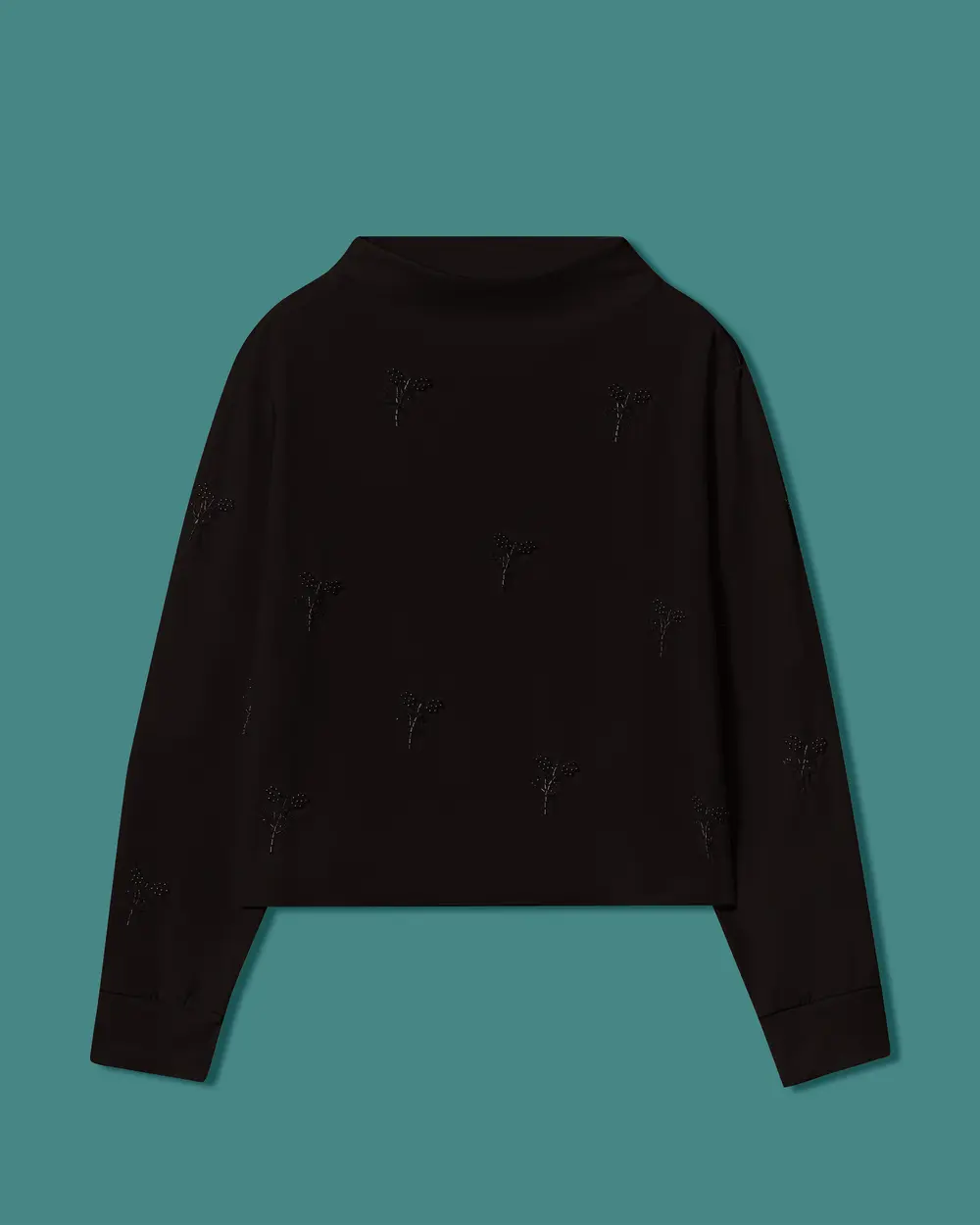 İnci Çiçek Detaylı Dik Yaka Sweatshirt