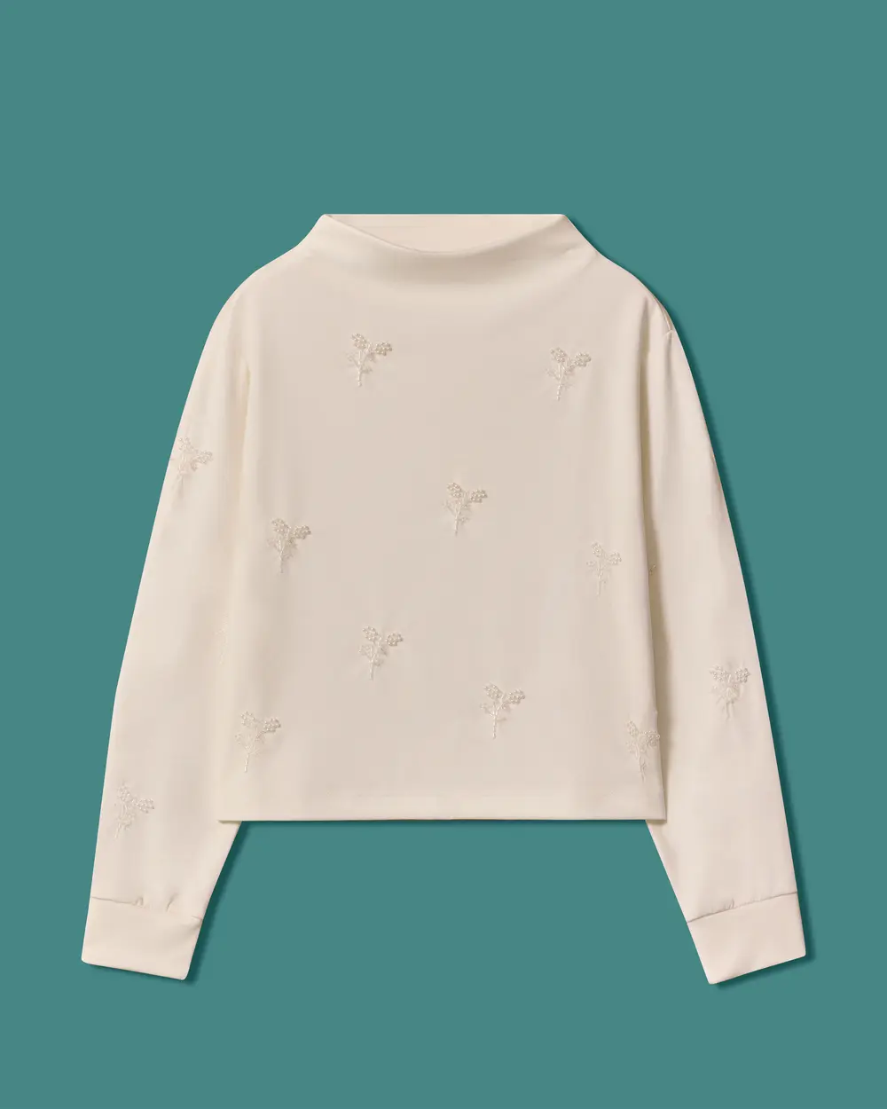 İnci Çiçek Detaylı Dik Yaka Sweatshirt
