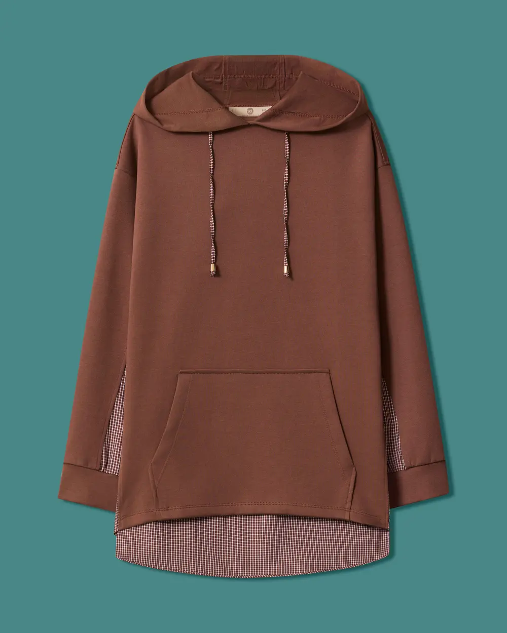 Checkered Hooded Sweatshirt with Kangaroo Pockets