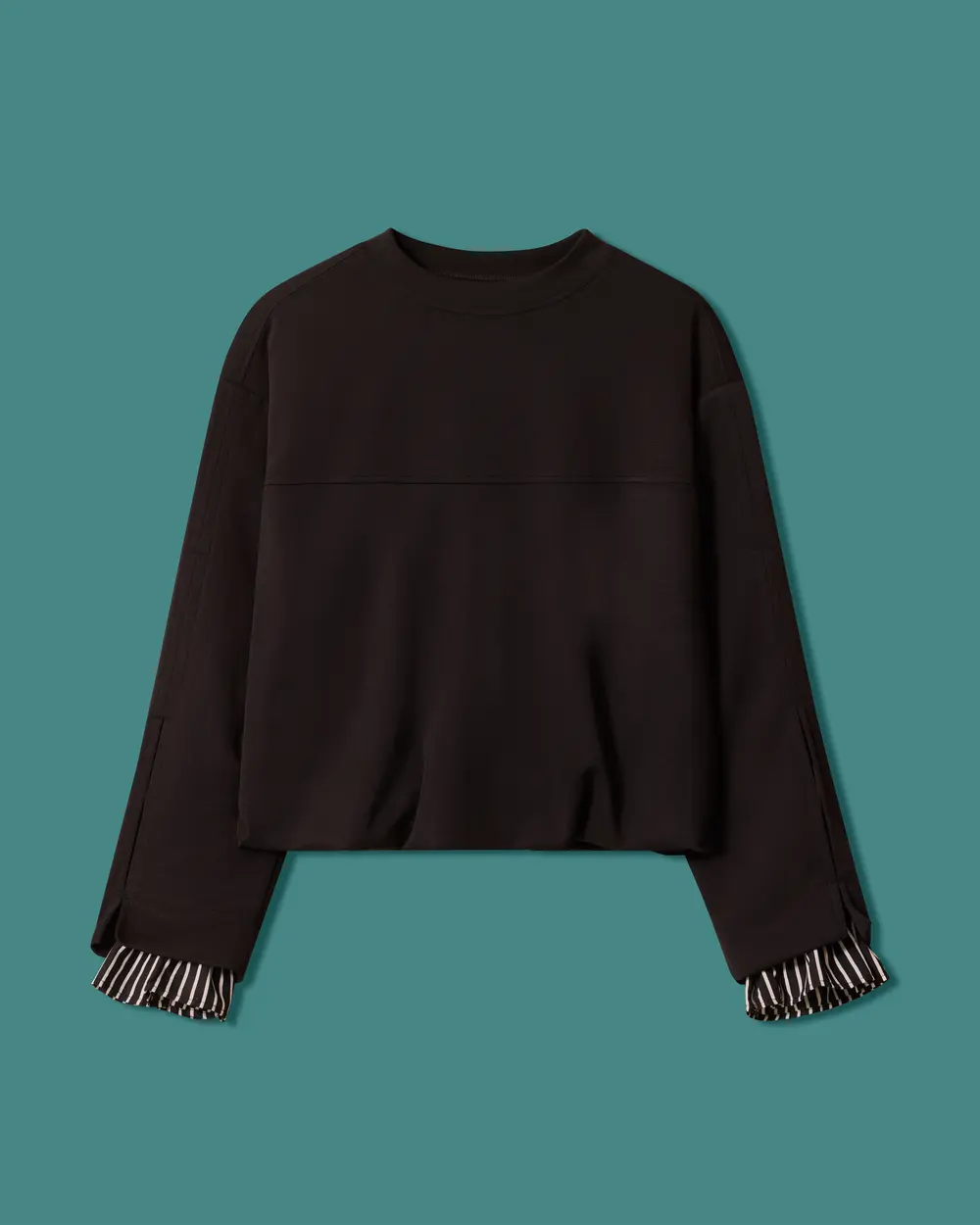 Striped Shirt-Style Crew Neck Sweatshirt