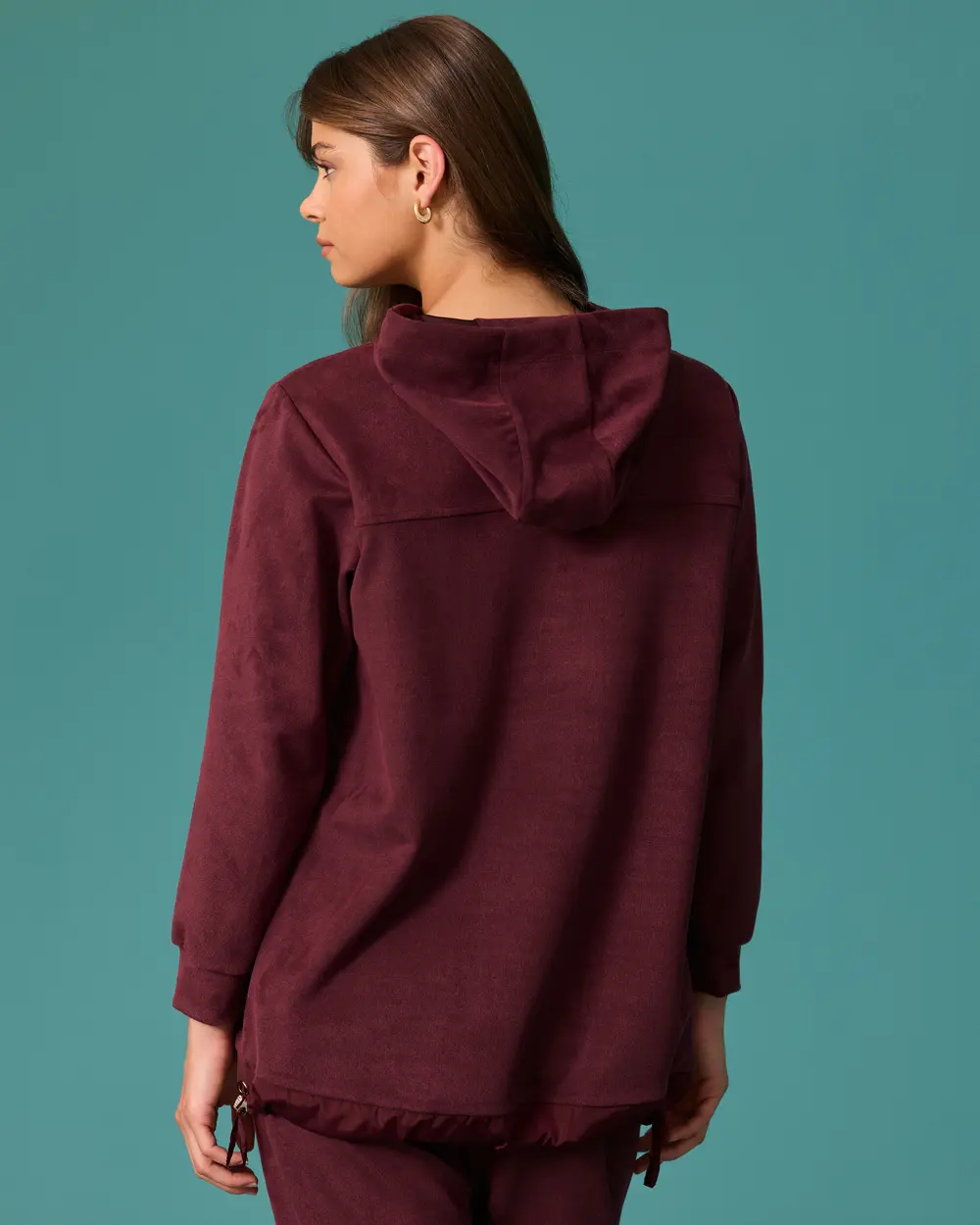 Kapüşonlu Bağcıklı Etek Ucu Garnili Sweatshirt