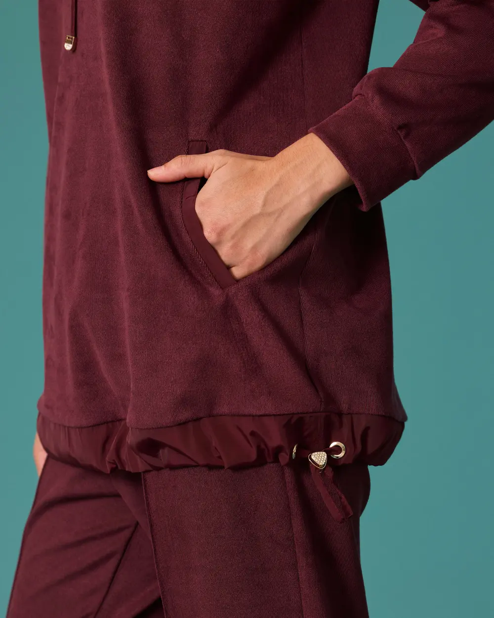 Kapüşonlu Bağcıklı Etek Ucu Garnili Sweatshirt