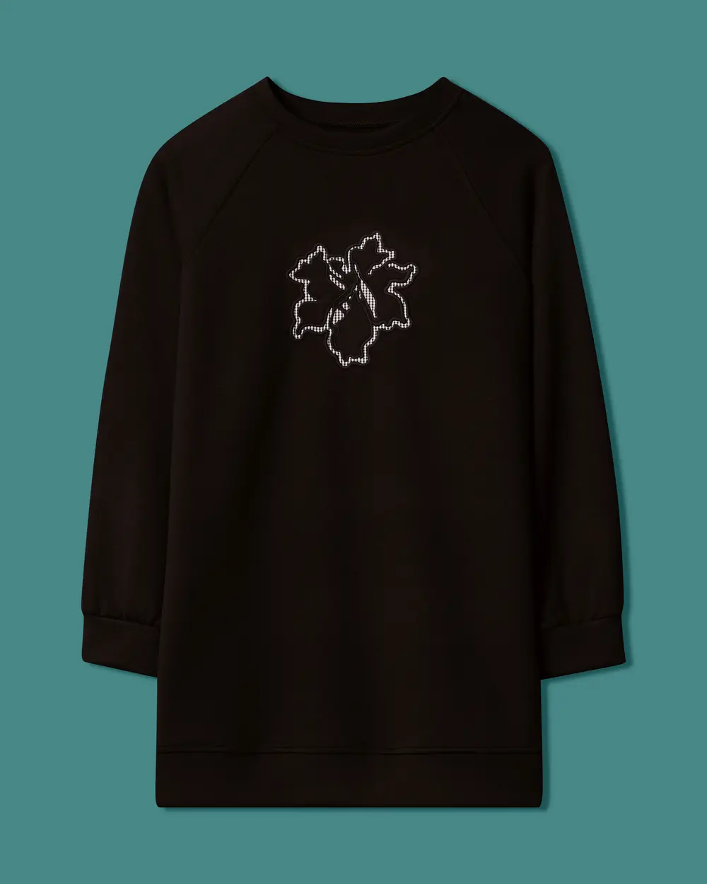 Çiçek Aplikeli Bisiklet Yaka Sweatshirt