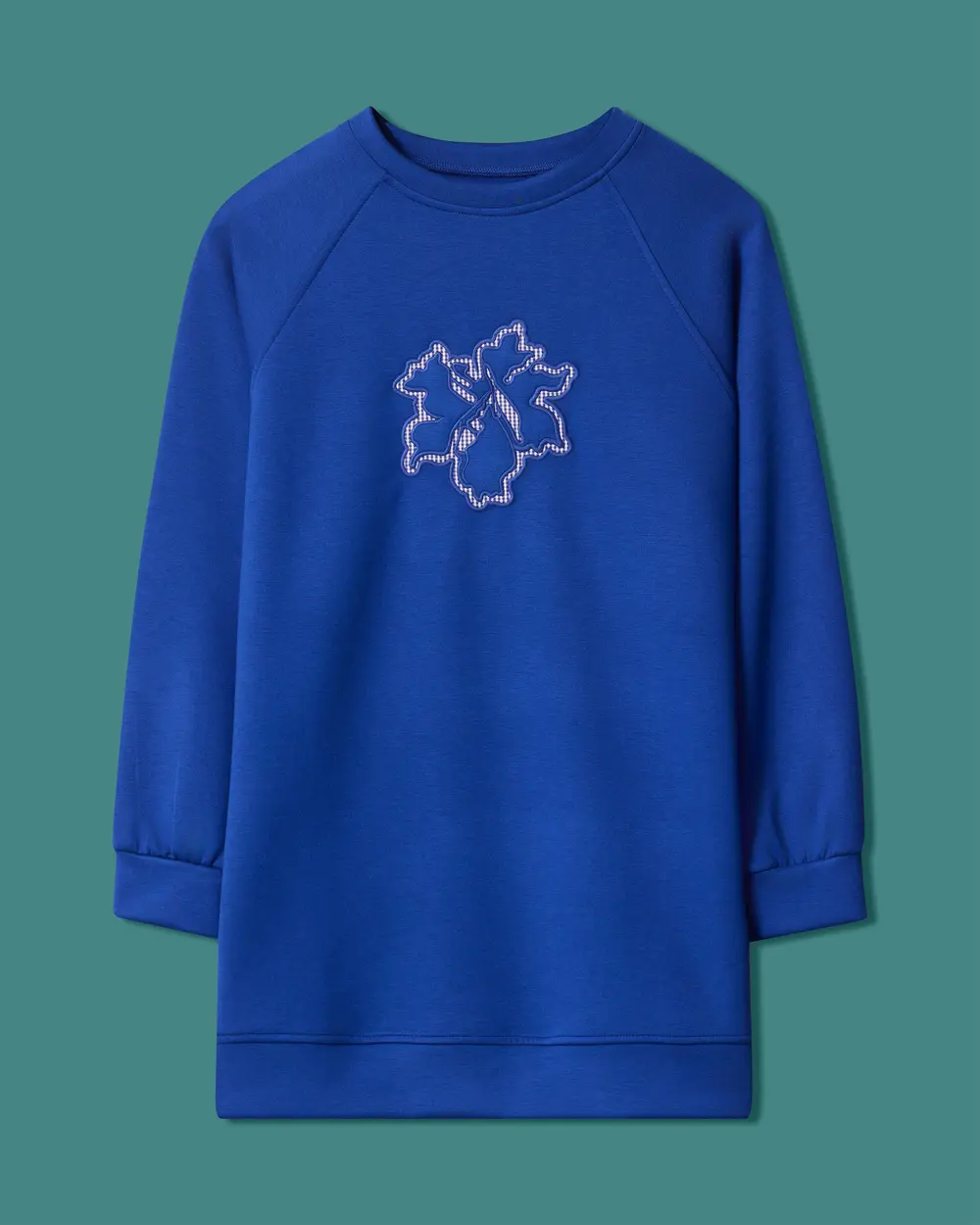 Çiçek Aplikeli Bisiklet Yaka Sweatshirt