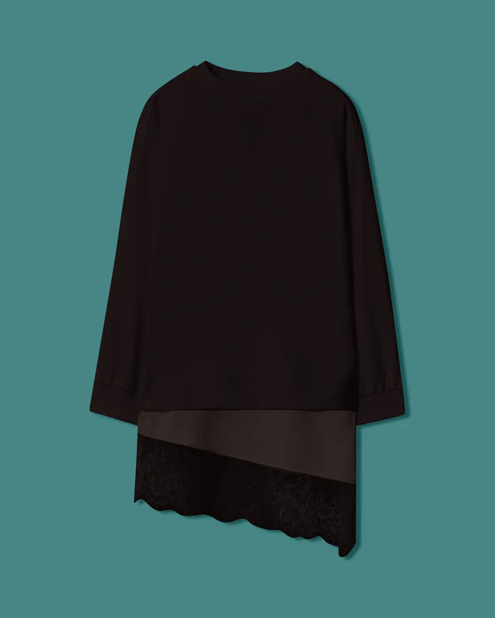 Dantel Detaylı Bisiklet Yaka Sweatshirt