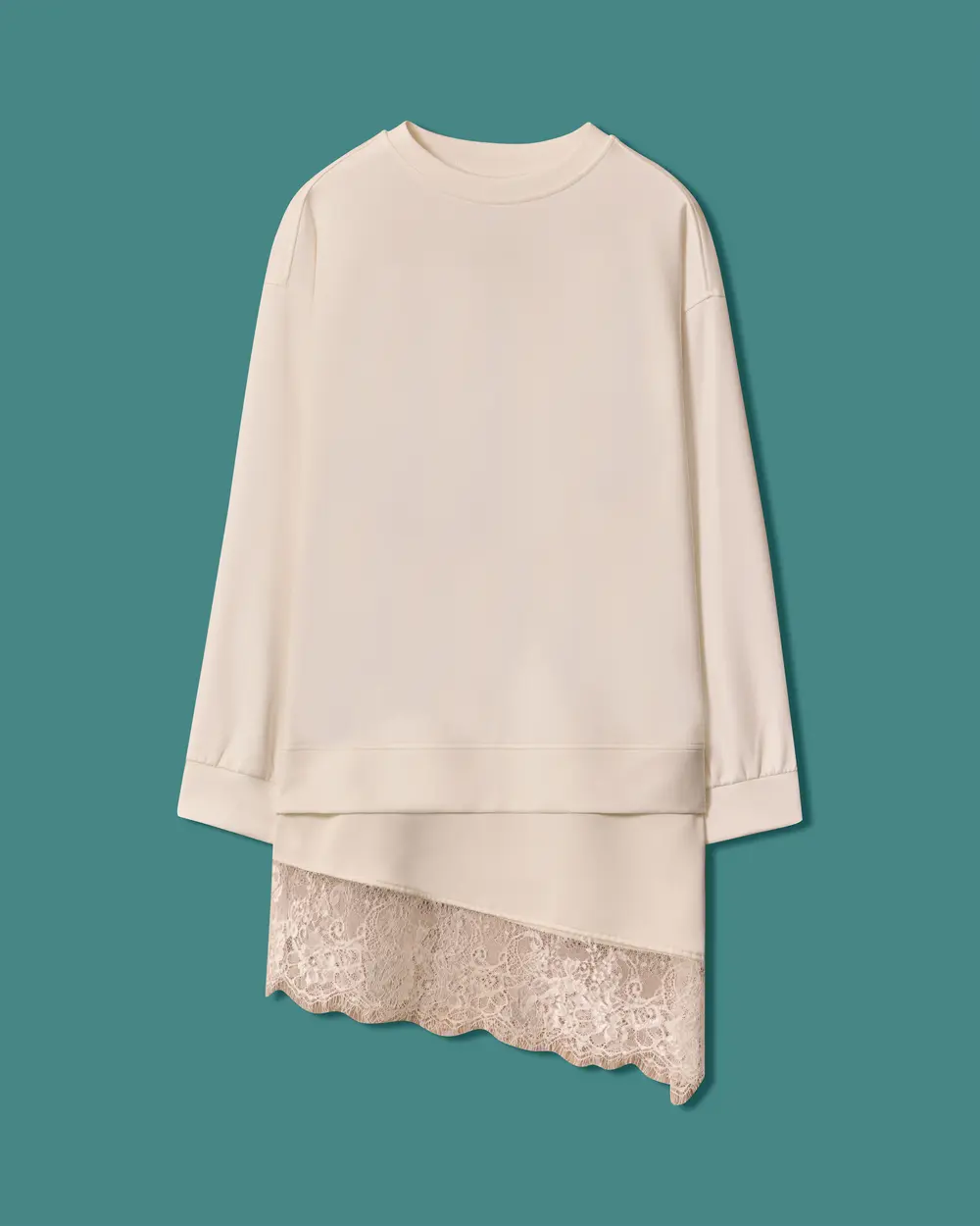 Dantel Detaylı Bisiklet Yaka Sweatshirt