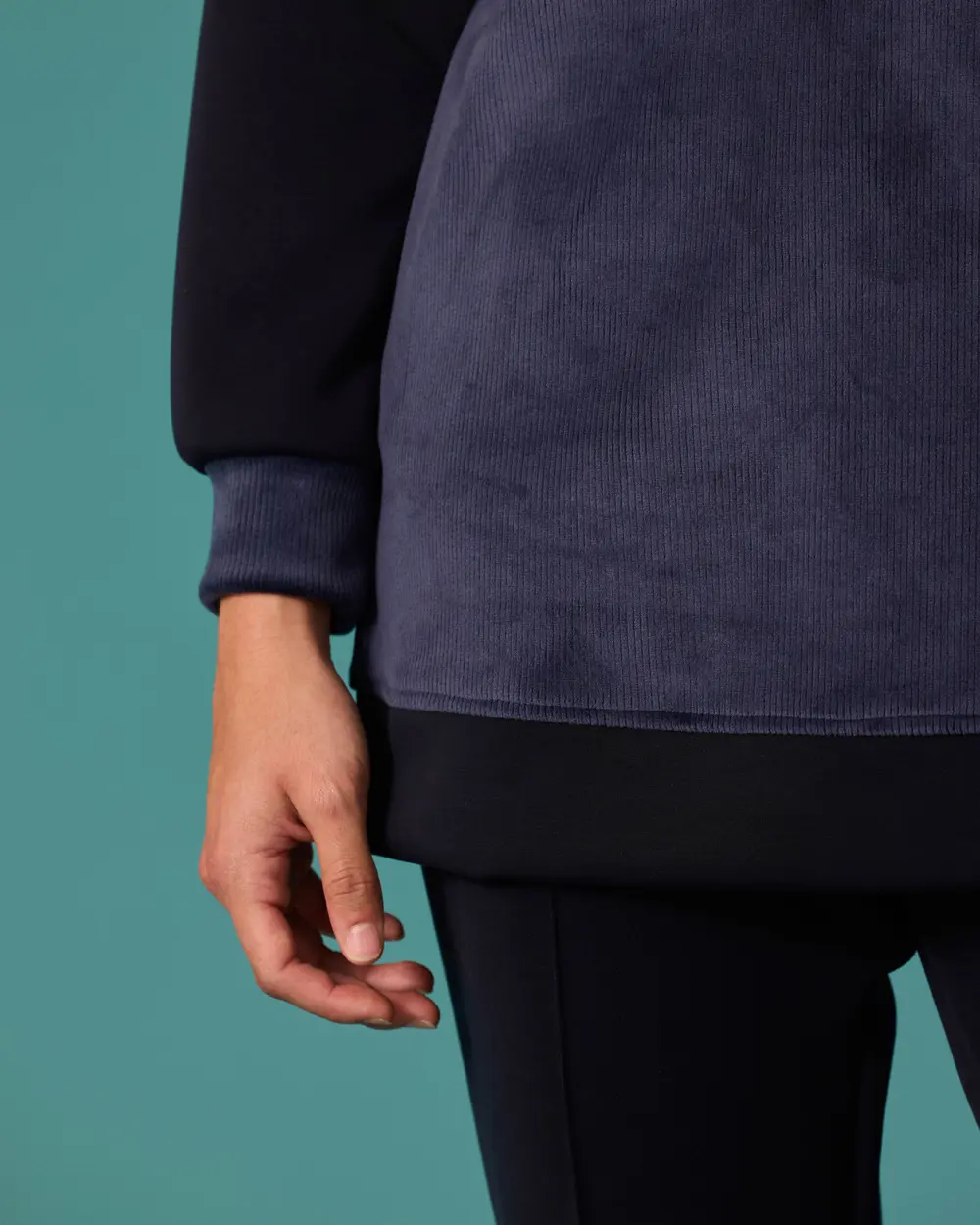 Stand-Up Collar, Zipper, Stone Accents, Two-Tone Sweatshirt