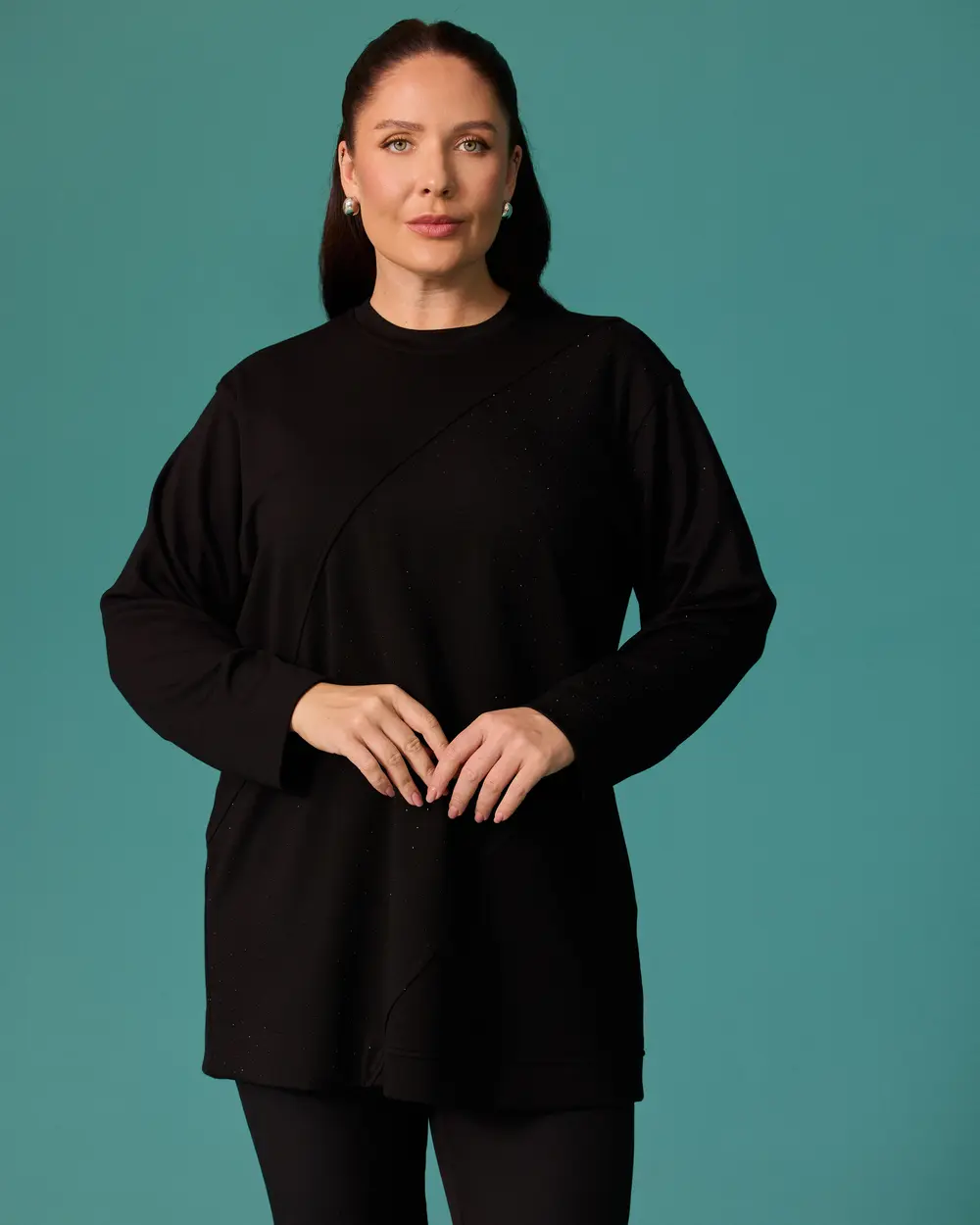 Oversized Sweatshirt with Stone Details and an Asymmetrical Cut
