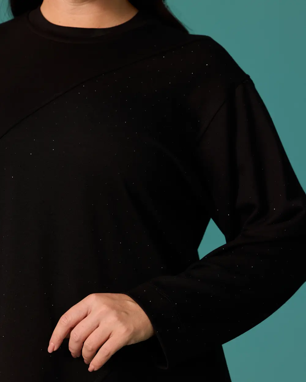 Oversized Sweatshirt with Stone Details and an Asymmetrical Cut