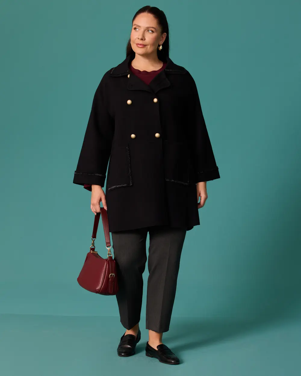Plus-Size Gold-Buttoned Oversized Cardigan