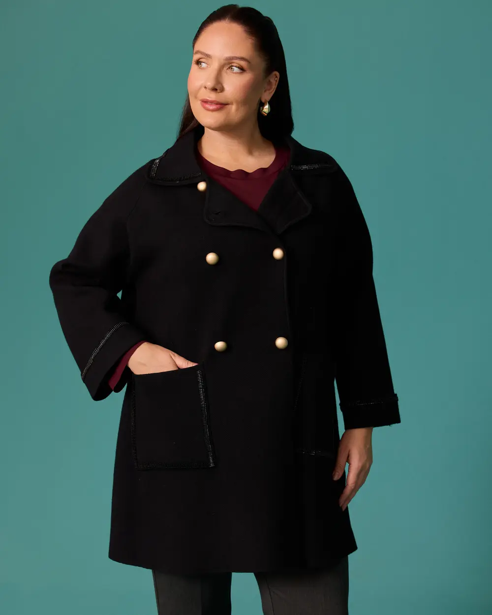 Plus-Size Gold-Buttoned Oversized Cardigan