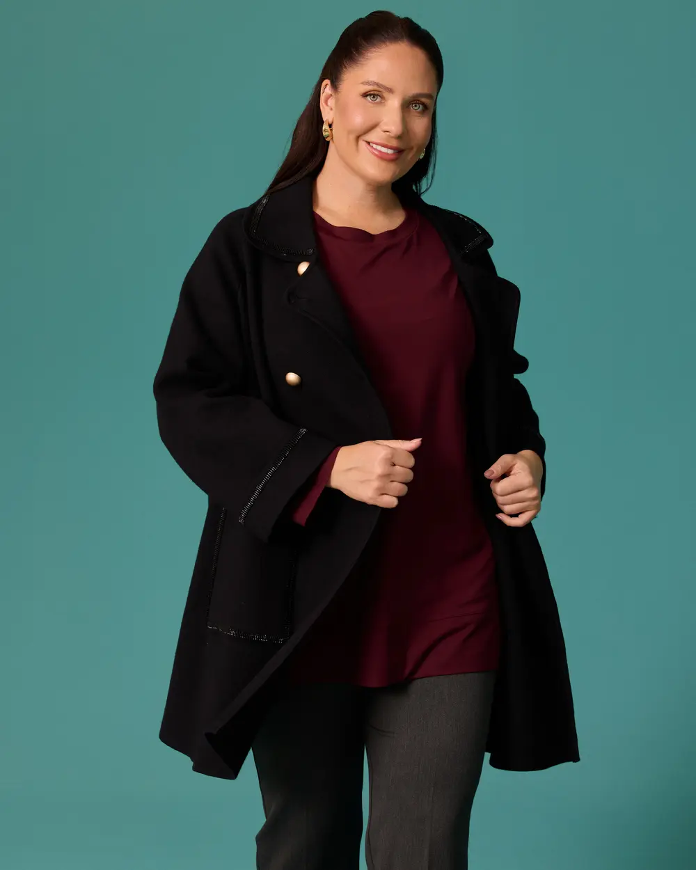 Plus-Size Gold-Buttoned Oversized Cardigan