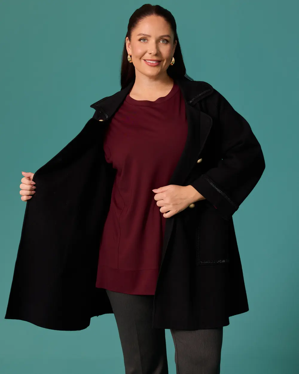 Plus-Size Gold-Buttoned Oversized Cardigan