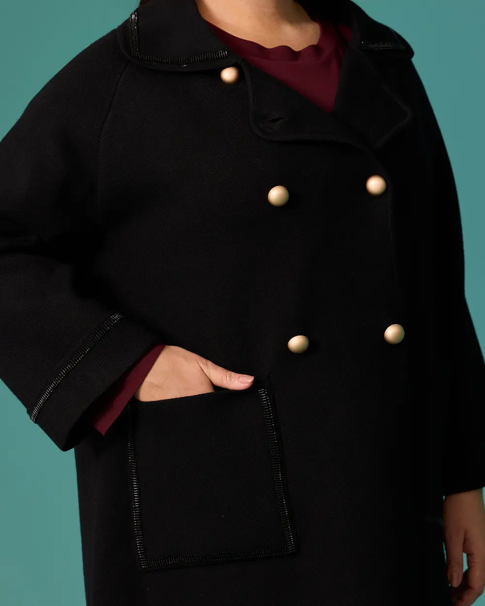 Plus-Size Gold-Buttoned Oversized Cardigan