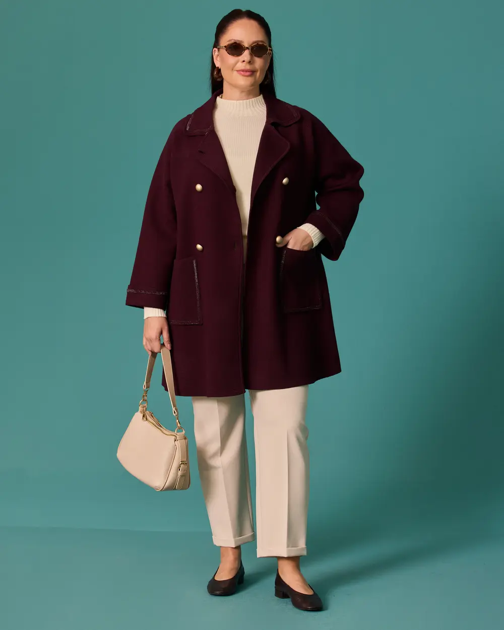 Plus-Size Gold-Buttoned Oversized Cardigan