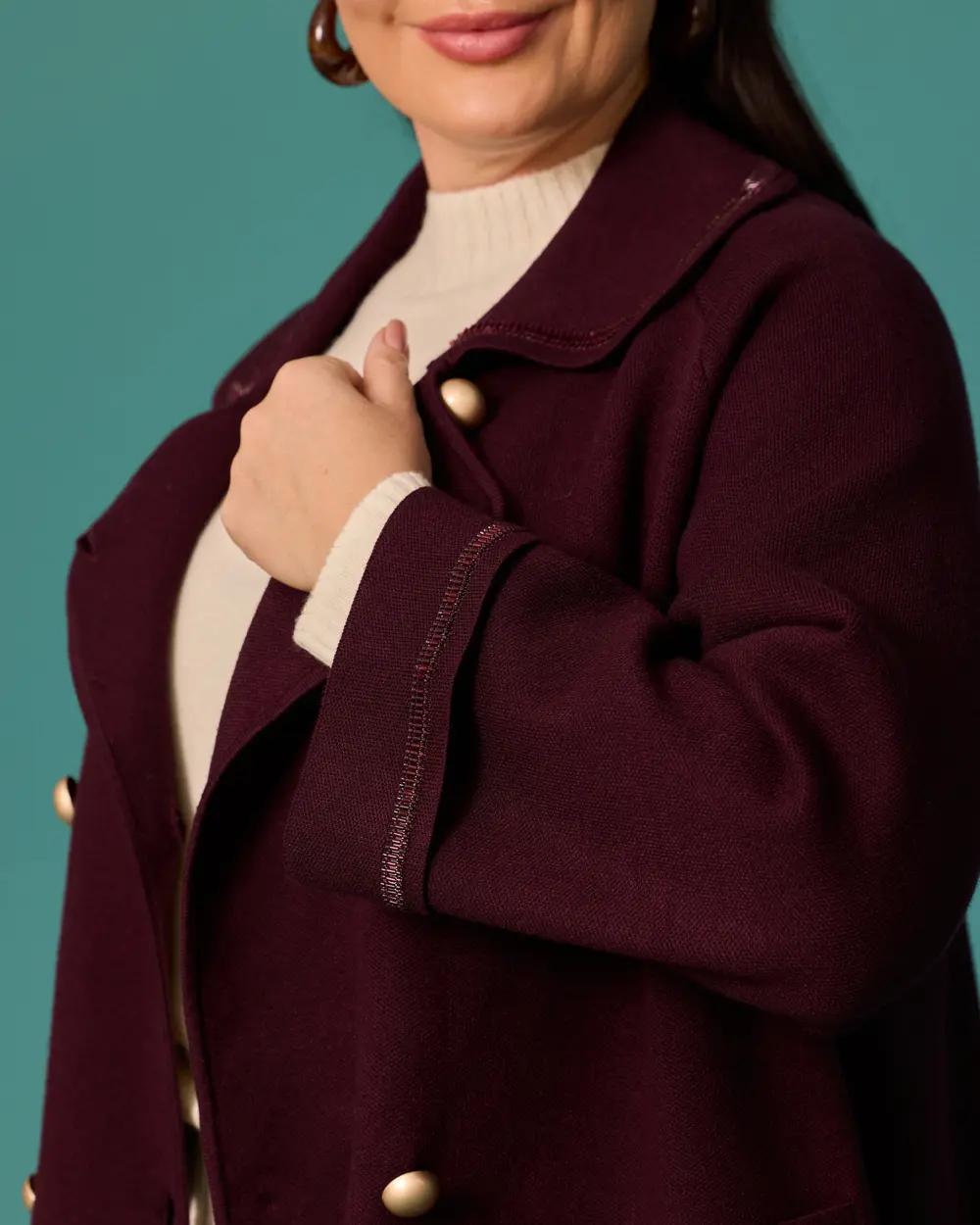 Plus-Size Gold-Buttoned Oversized Cardigan