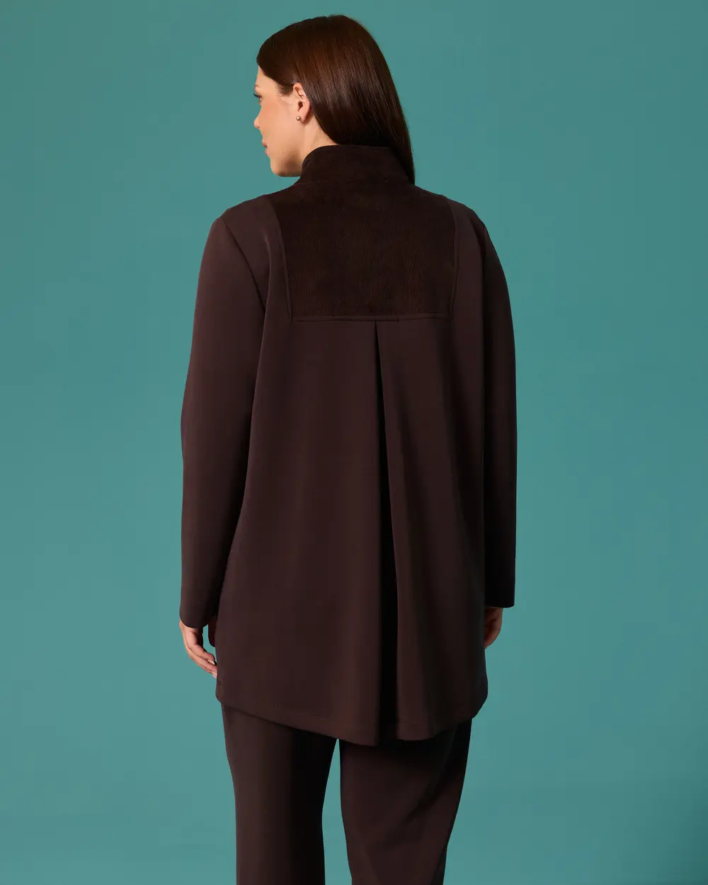 Plus-Size Stand-Up Collar Double-Fabric Cardigan