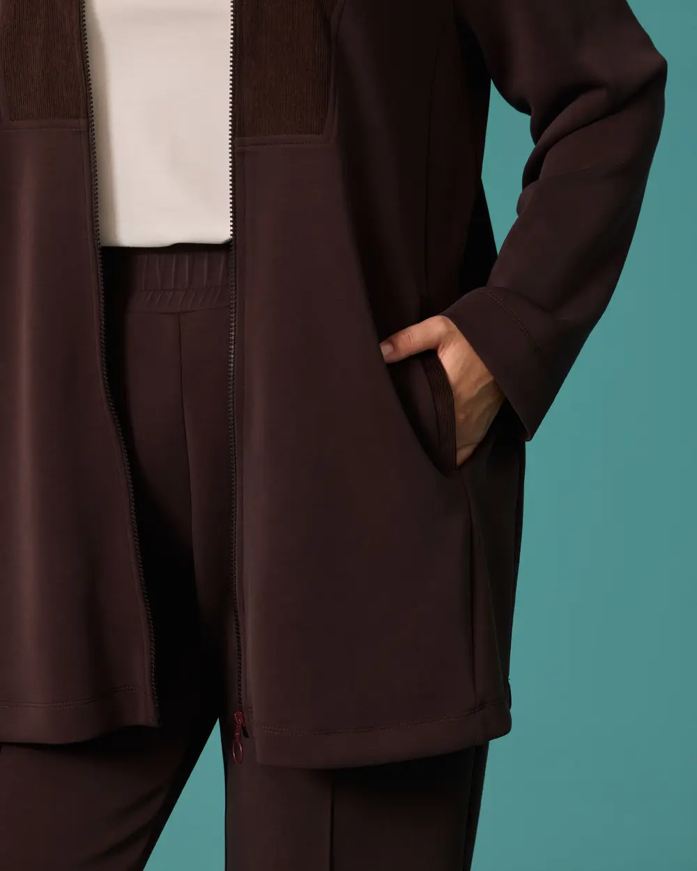 Plus-Size Stand-Up Collar Double-Fabric Cardigan