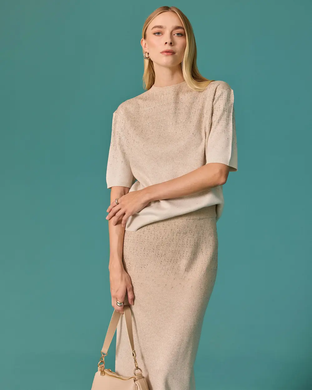 Stylish Knit Set with Bead Details