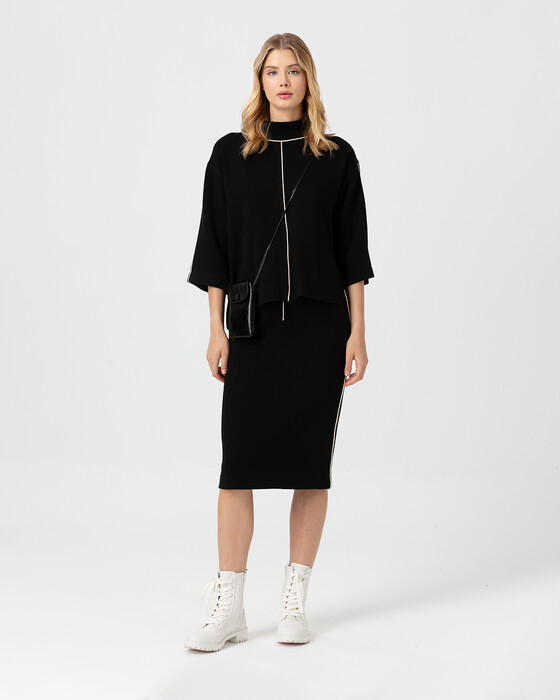 Şerit Detaylı Örme Etek