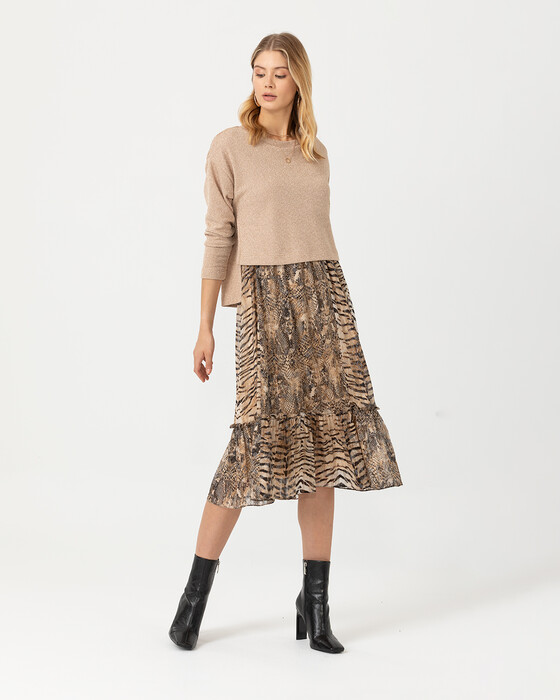 Trikolu Desenli Elbise