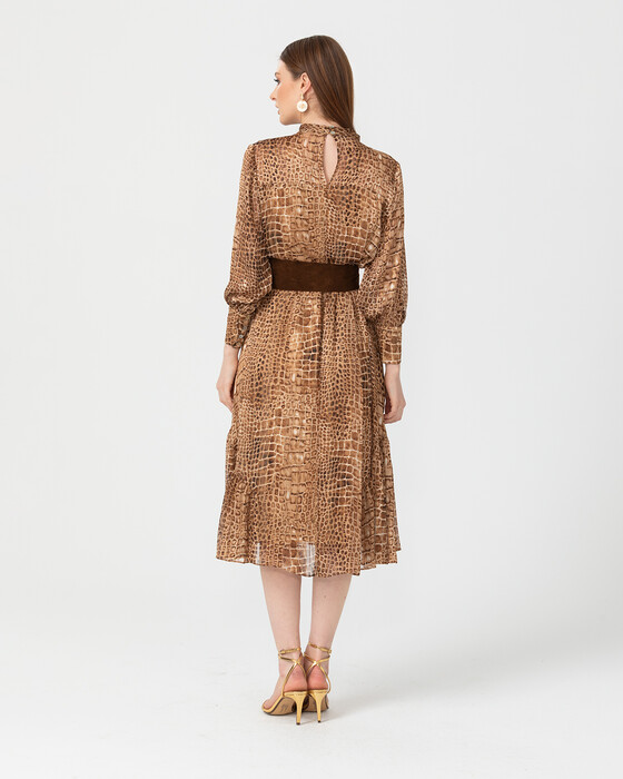 Animal Print Desenli Midi Boy Elbise
