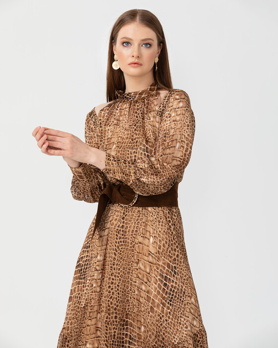 Animal Print Desenli Midi Boy Elbise