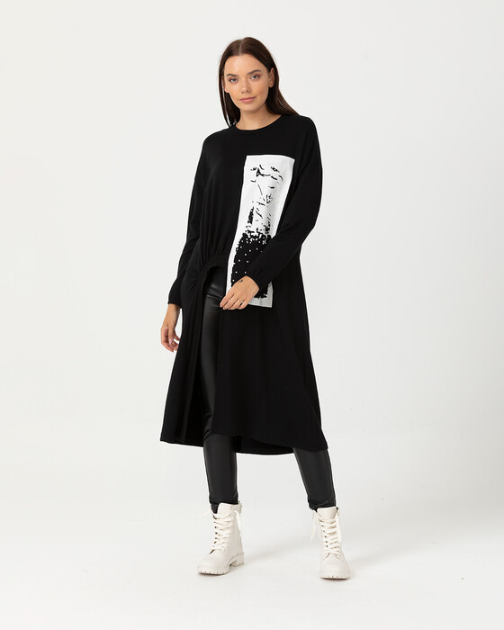 Taş Detaylı Baskılı Tunik