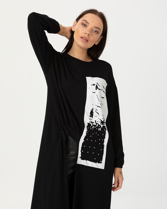 Taş Detaylı Baskılı Tunik