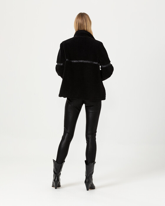 Şerit Geçişli Yumuşak Tüylü Ceket