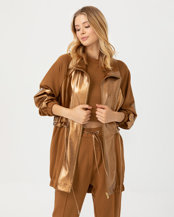 Gold Kumaş Geçişli Fermuarlı Ceket